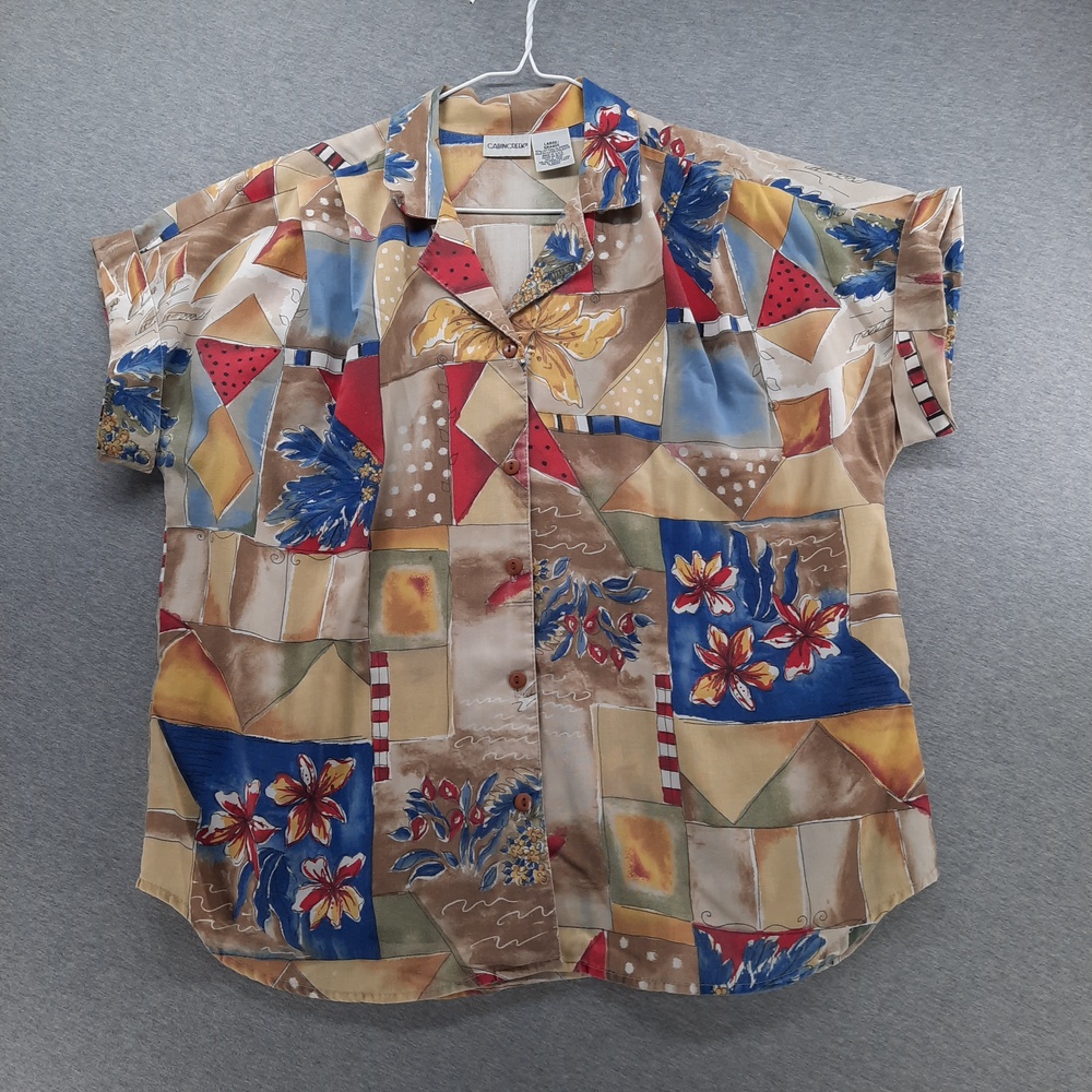 Cabin Creek Shirt Womens L Multicolor Floral Collared Short Sleeve Button Top